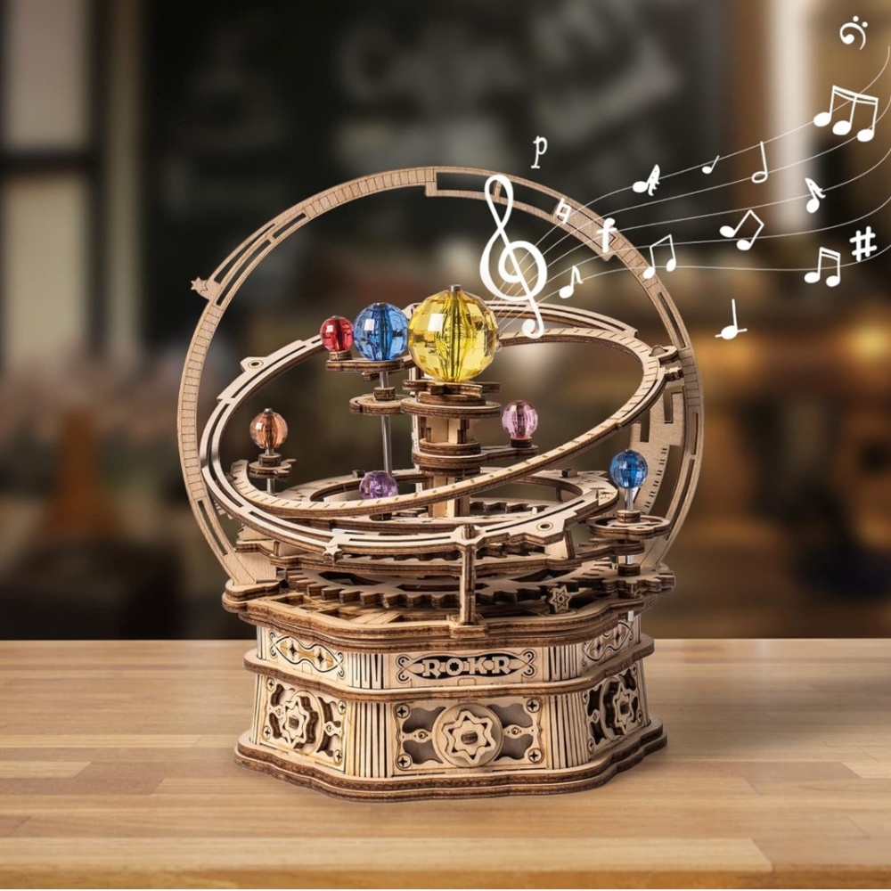 ROKR 3D Mechanical Starry Night Rotating Music Box Wooden DIY Puzzle Toy Kit NIB